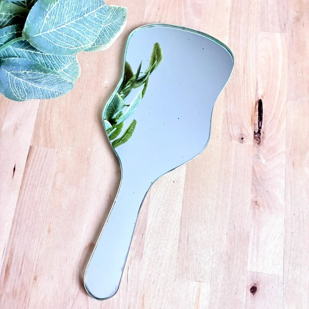 Vintage 1960s Frameless Hand Mirror Mid Century Modern Glass Vanity